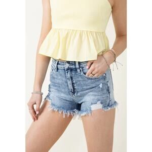 KanCan Acid Wash Fray Hem Denim Shorts Size Medium